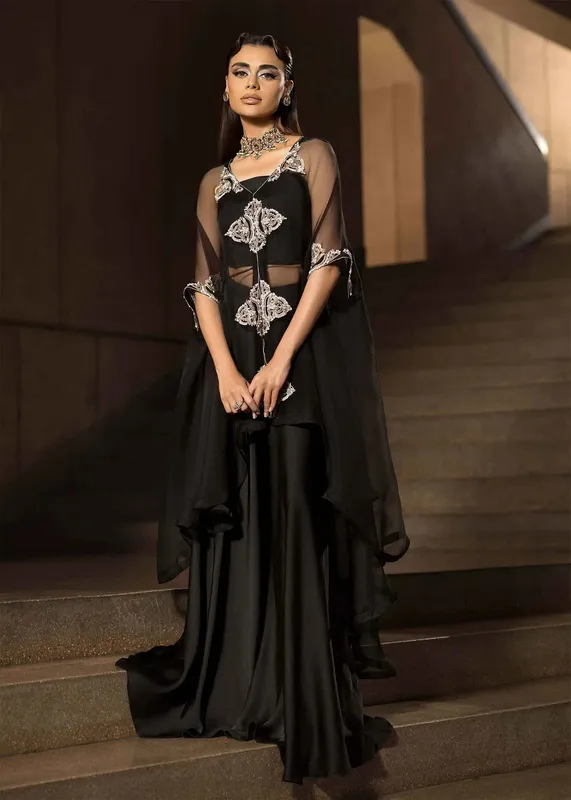 Mahum Asad Dream a Little Dream of Me Black Organza – view 1 – Poshaq