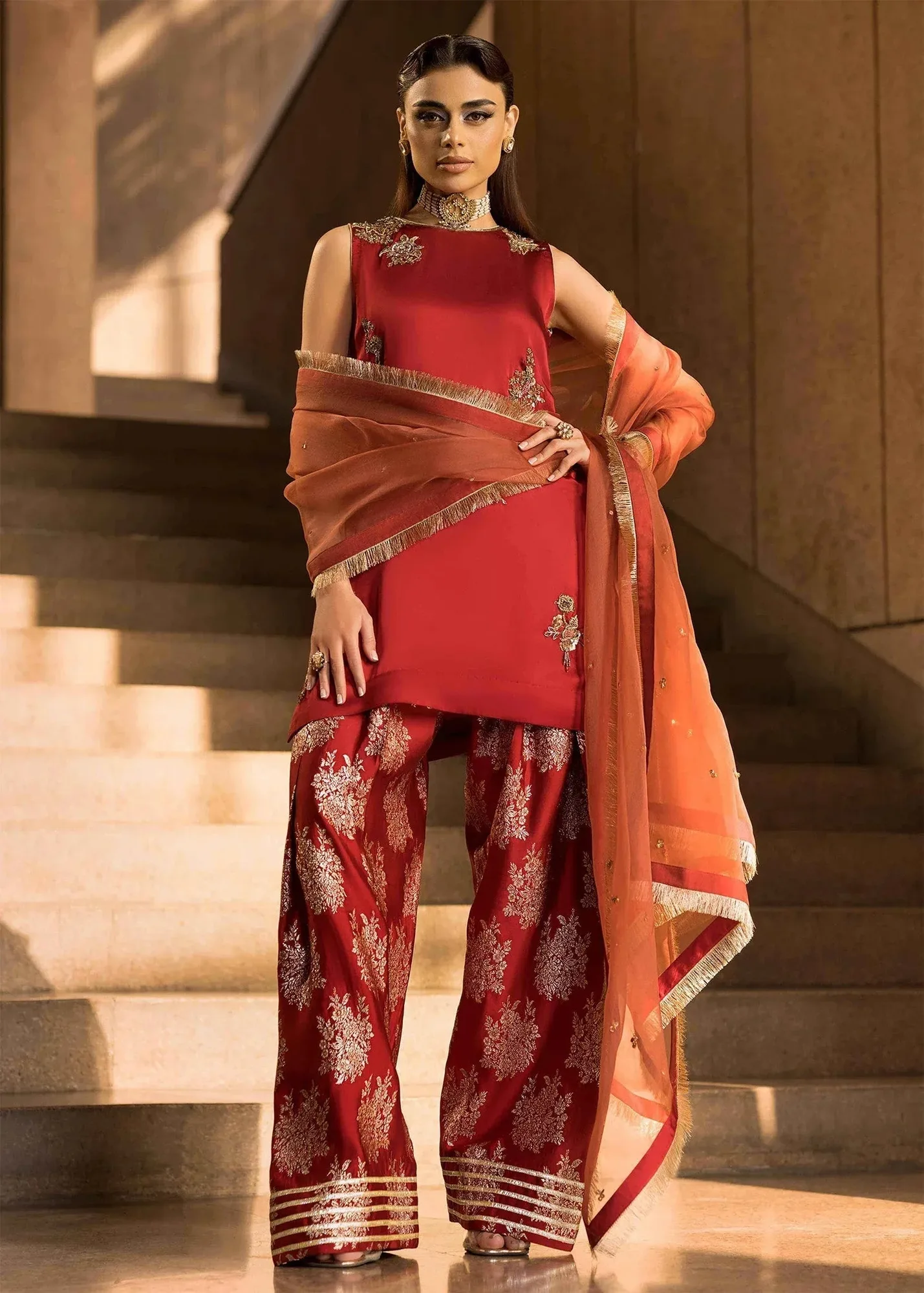Mahum Asad Dream a Little Dream of Me Red Organza – view 1 – Poshaq