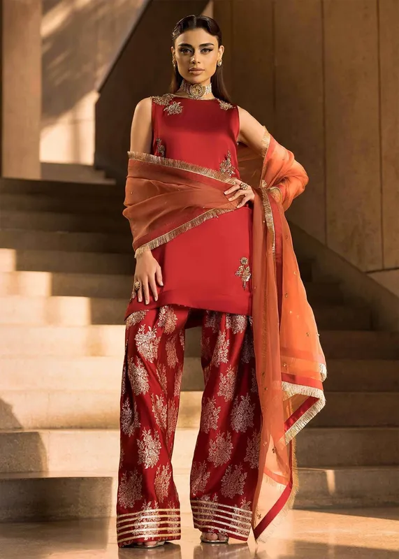 Mahum Asad Dream a Little Dream of Me Red Organza – view 1 – Poshaq