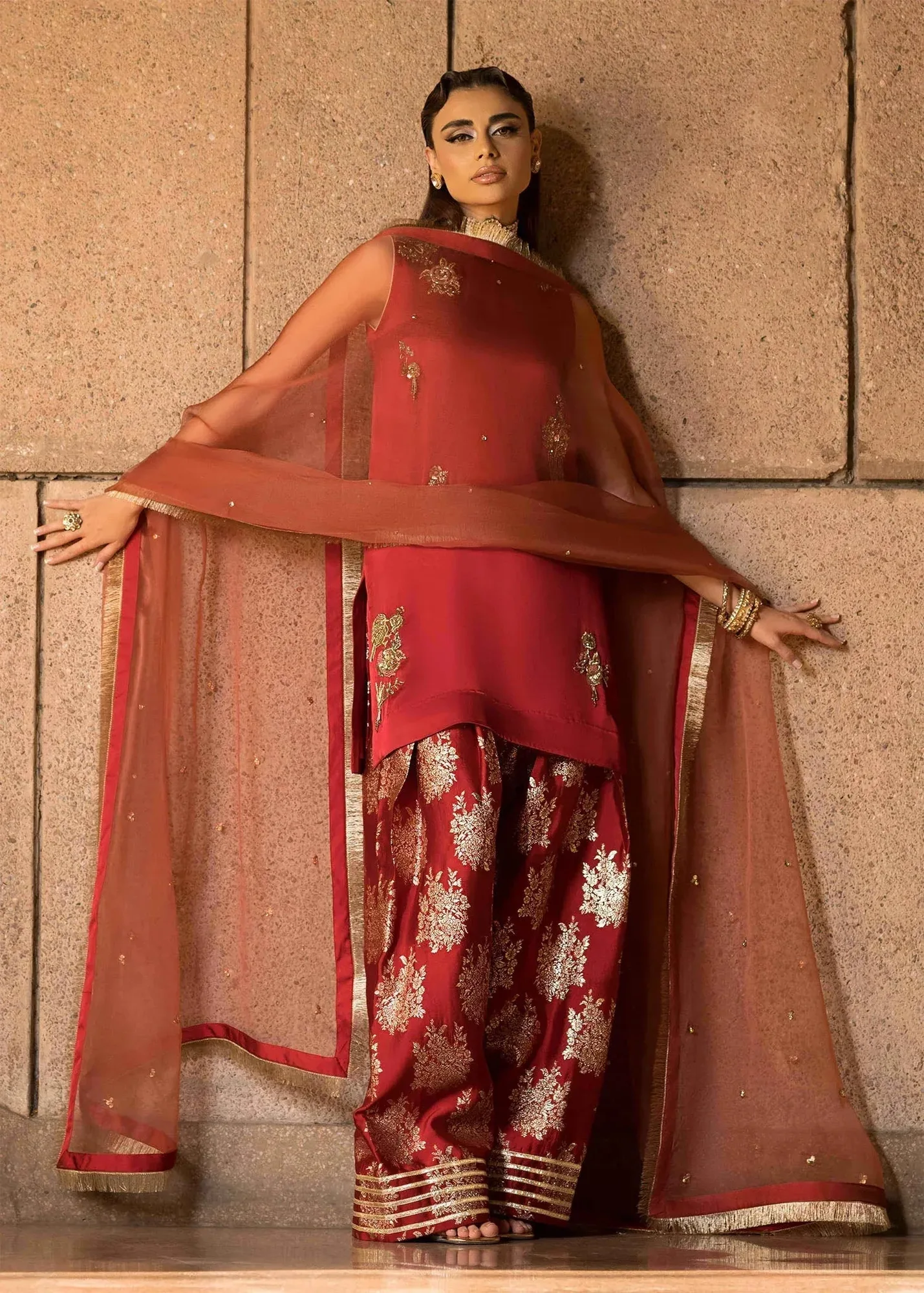Mahum Asad Dream a Little Dream of Me Red Organza – view 2 – Poshaq