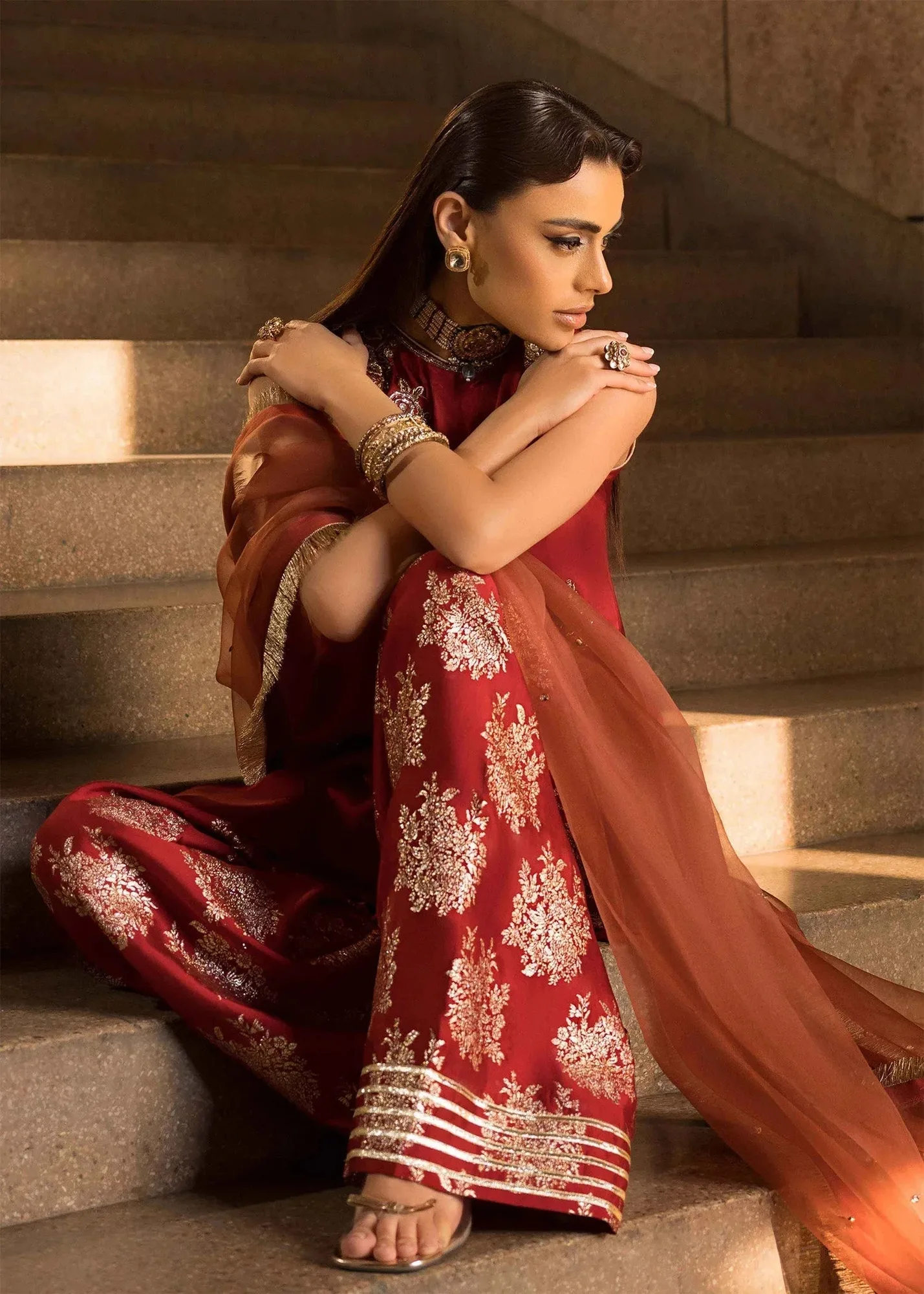 Mahum Asad Dream a Little Dream of Me Red Organza – view 3 – Poshaq