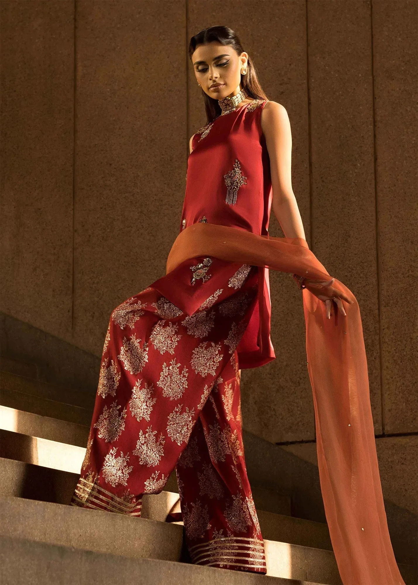 Mahum Asad Dream a Little Dream of Me Red Organza – view 5 – Poshaq