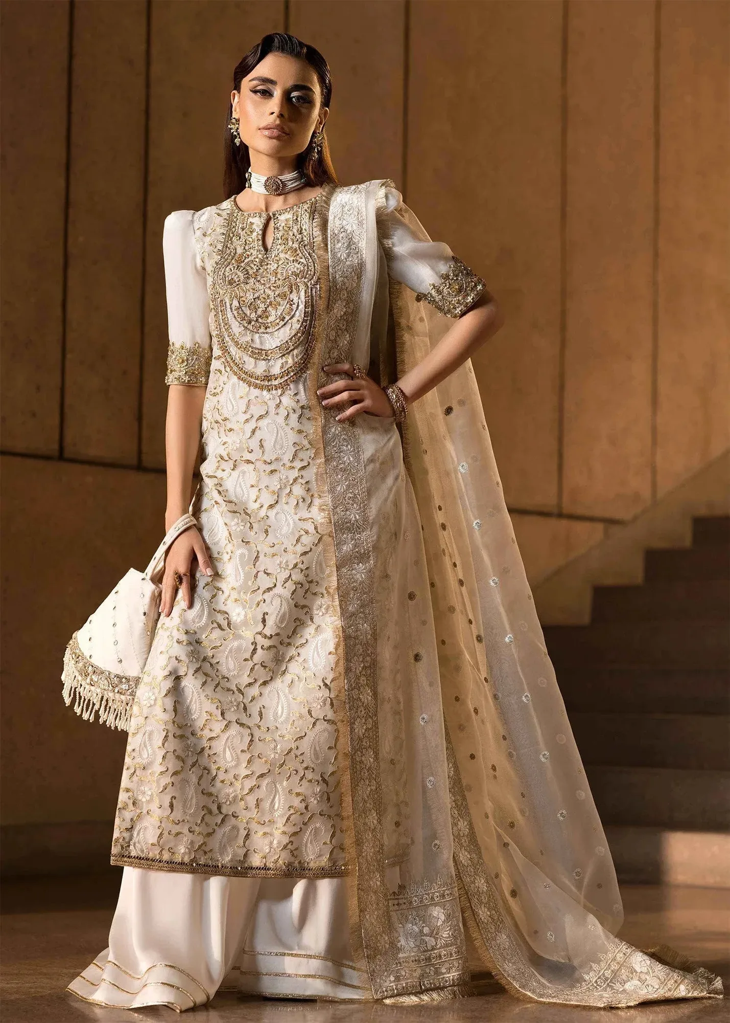 Mahum Asad Dream a Little Dream of Me Ivory Organza – view 1 – Poshaq