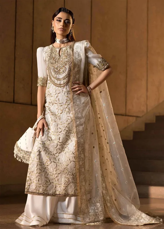 Mahum Asad Dream a Little Dream of Me Ivory Organza – view 1 – Poshaq