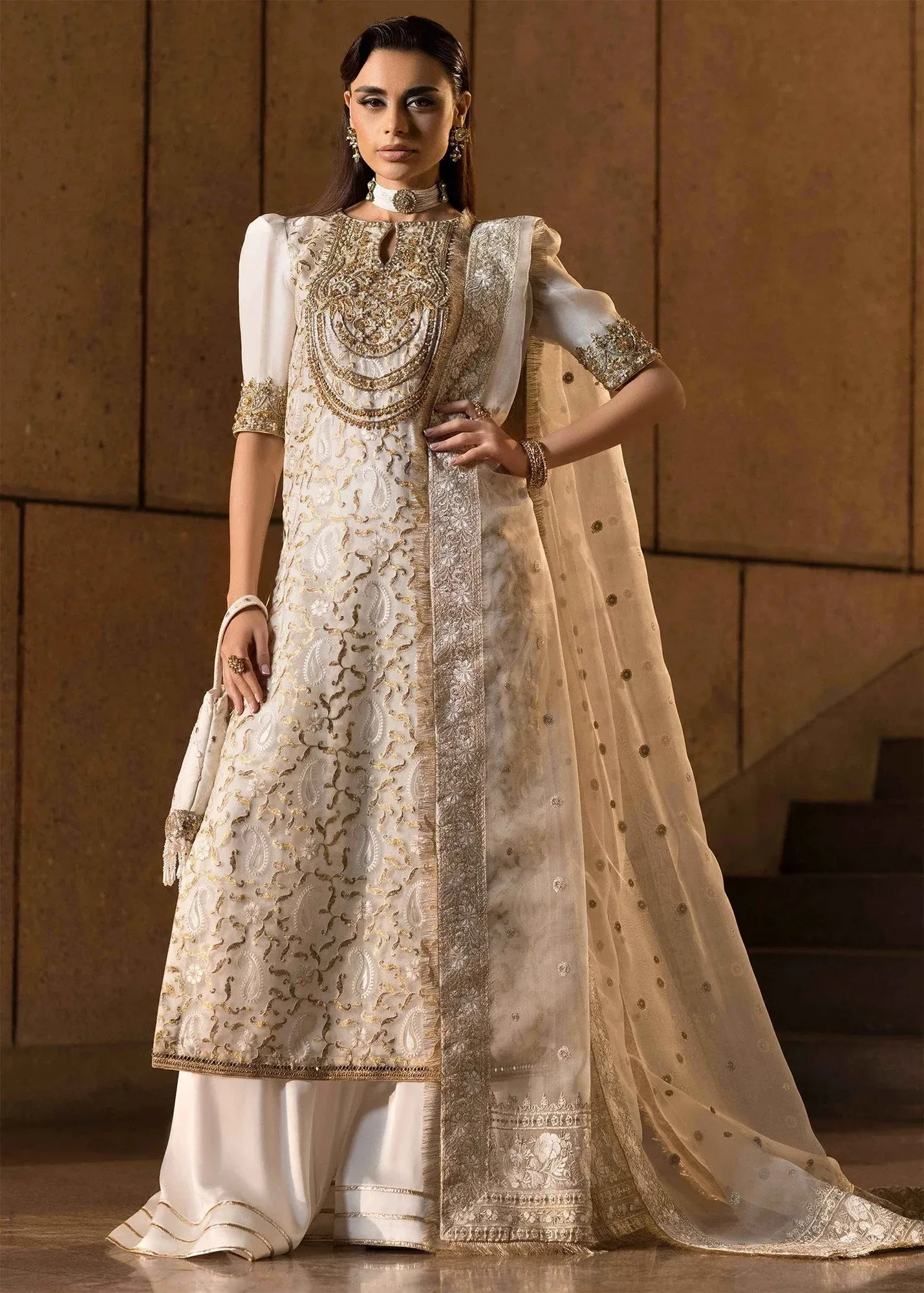 Mahum Asad Dream a Little Dream of Me Ivory Organza – view 2 – Poshaq