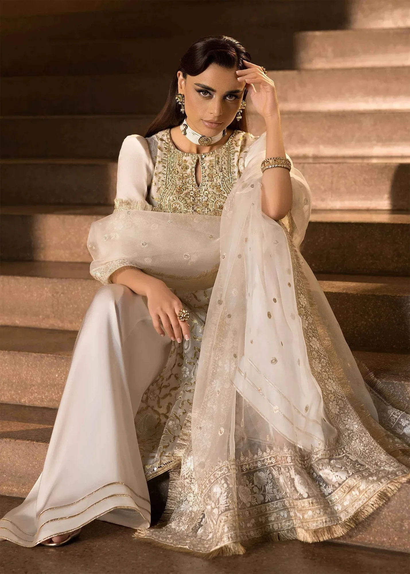 Mahum Asad Dream a Little Dream of Me Ivory Organza – view 3 – Poshaq