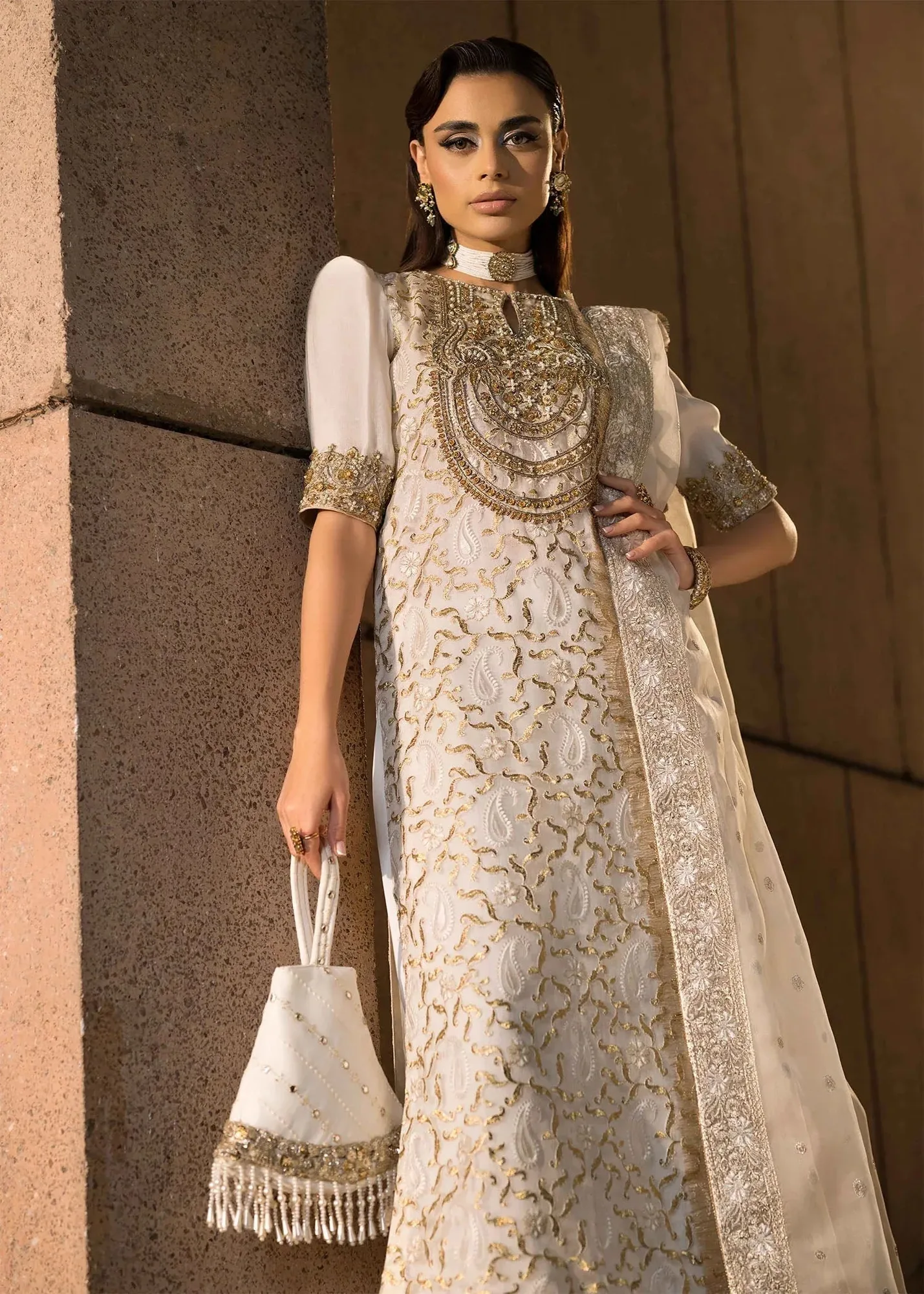 Mahum Asad Dream a Little Dream of Me Ivory Organza – view 4 – Poshaq