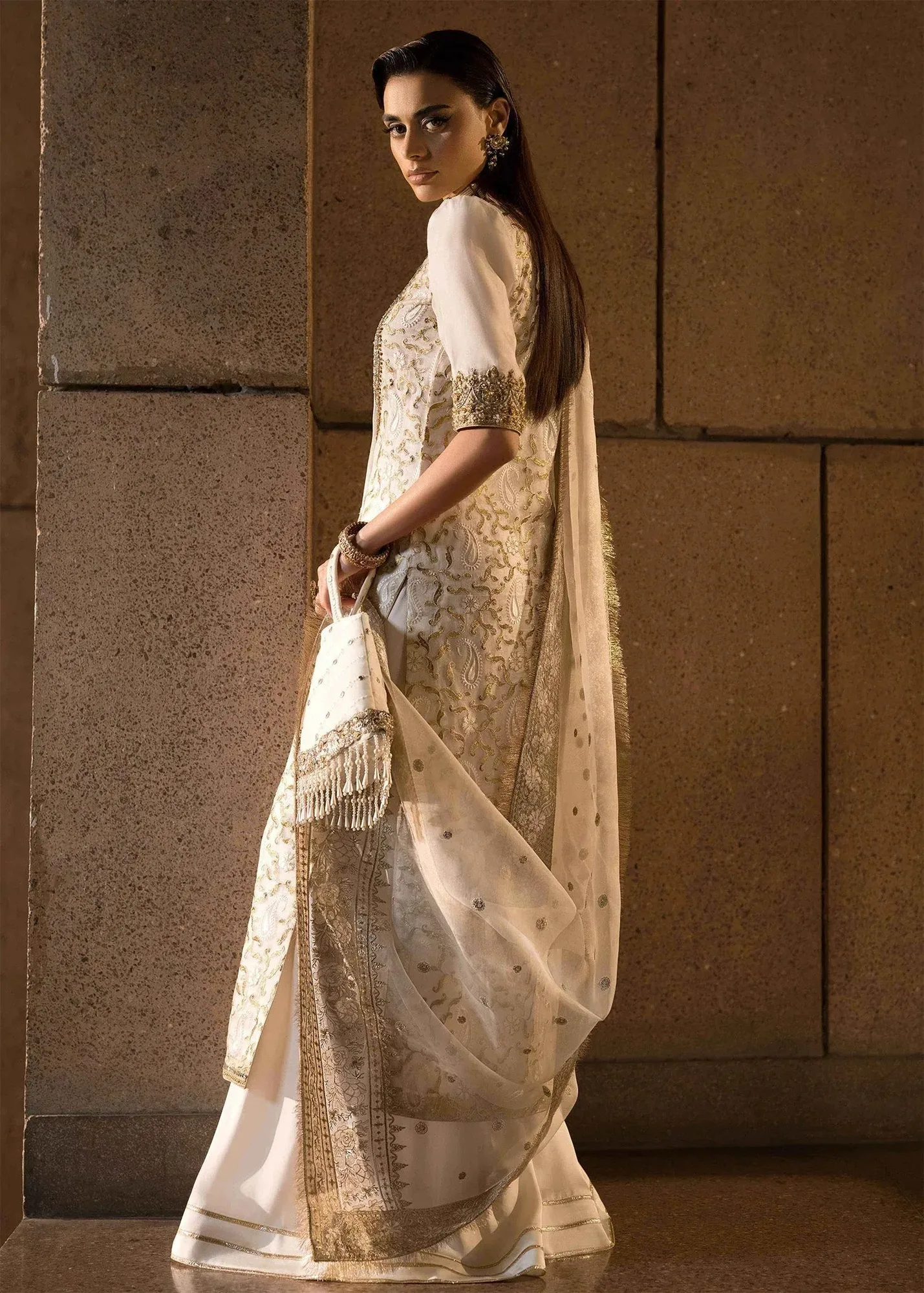 Mahum Asad Dream a Little Dream of Me Ivory Organza – view 5 – Poshaq