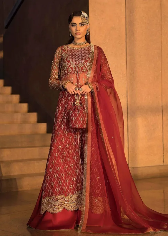 Mahum Asad Dream a Little Dream of Me Maroon Organza – view 1 – Poshaq