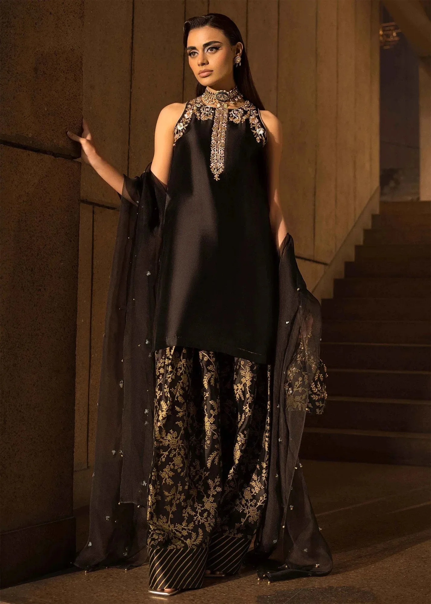 Mahum Asad Dream a Little Dream of Me Black Organza – view 1 – Poshaq