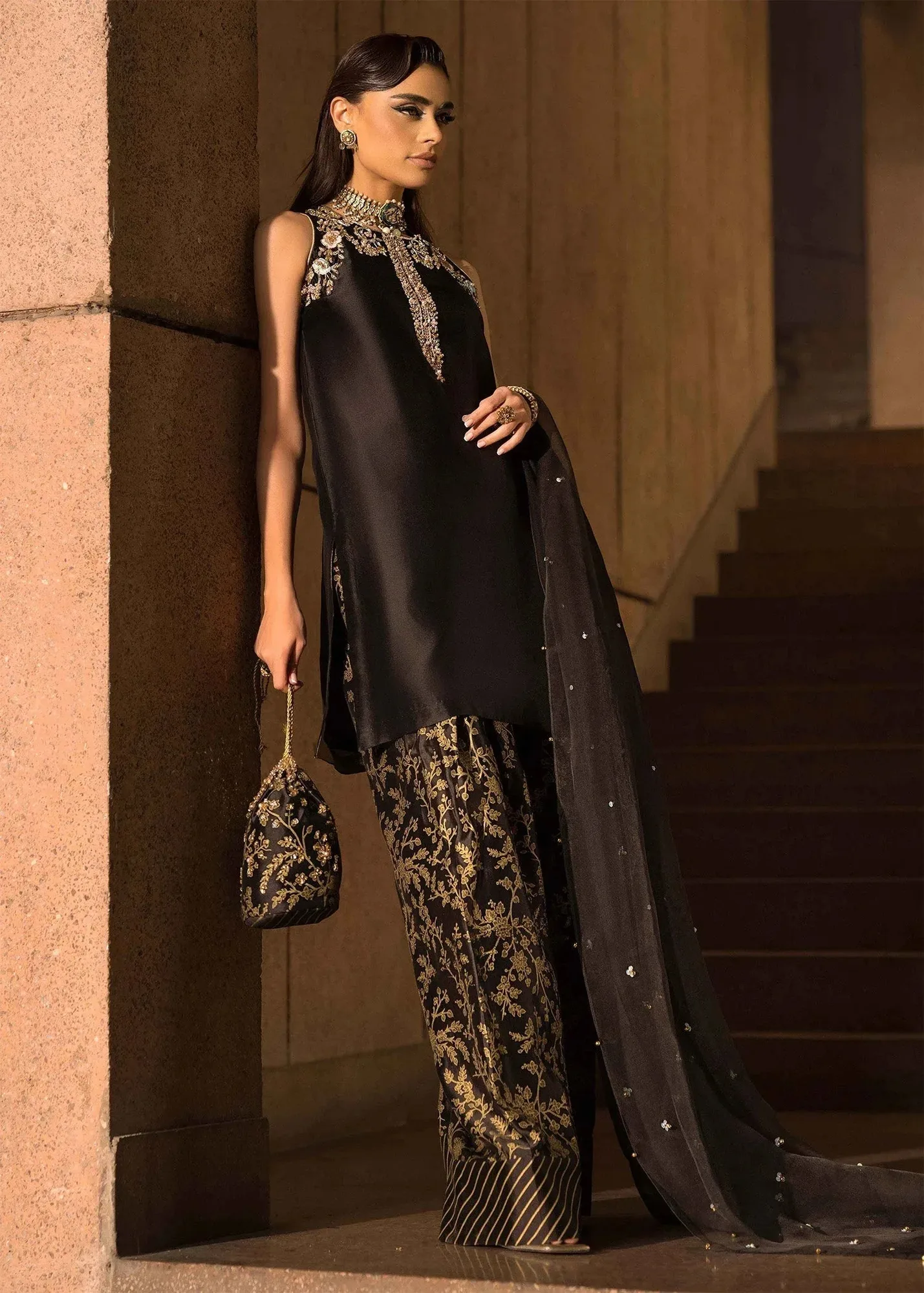 Mahum Asad Dream a Little Dream of Me Black Organza – view 2 – Poshaq