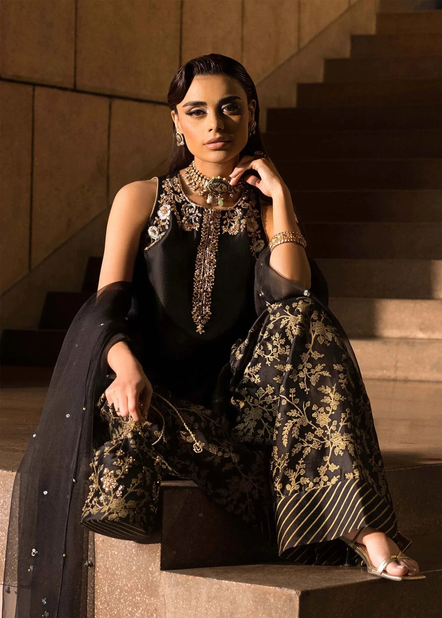 Mahum Asad Dream a Little Dream of Me Black Organza – view 3 – Poshaq