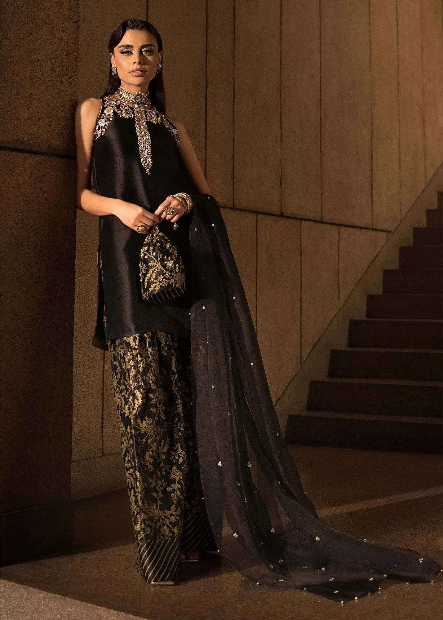 Mahum Asad Dream a Little Dream of Me Black Organza – view 4 – Poshaq