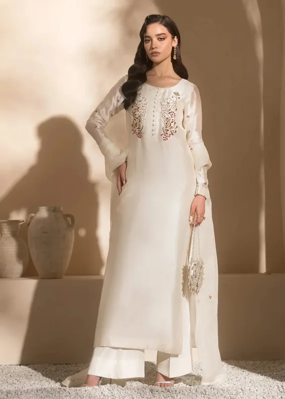 Mahum Asad Breaking the Bar Ivory Raw Silk – view 1 – Poshaq