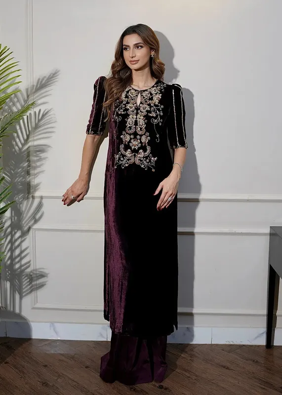 Mahum Asad Voila Velvets Plum Velvet – view 1 – Poshaq