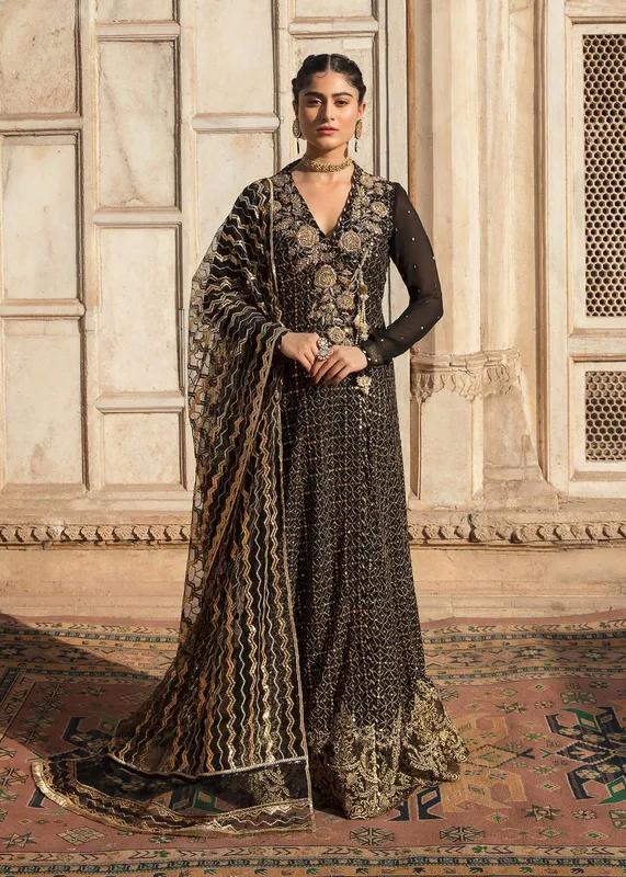 Mahum Asad Gul Posh Luxury Formals 23 Black Raw Silk – view 1 – Poshaq