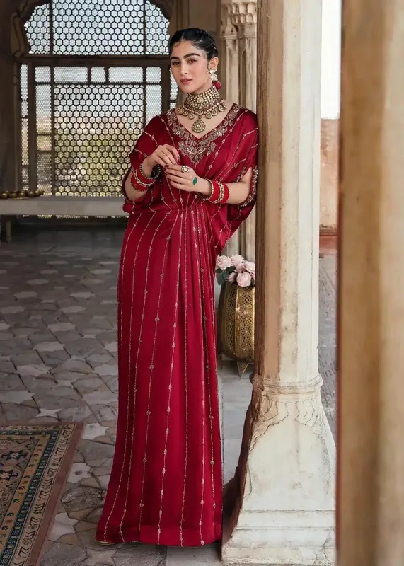 Mahum Asad Gul Posh Luxury Formals 23 Red Silk – view 1 – Poshaq