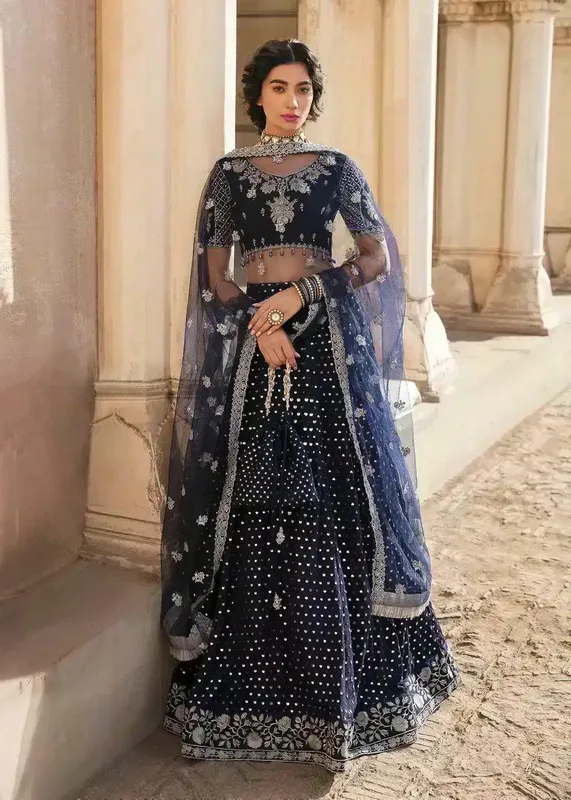 Mahum Asad Gul Posh Luxury Formals 23 Navy Blue Raw Silk – view 1 – Poshaq