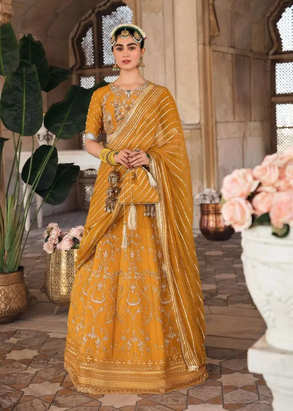 Mahum Asad Gul Posh Luxury Formals 23 Mustard Raw Silk – view 1 – Poshaq