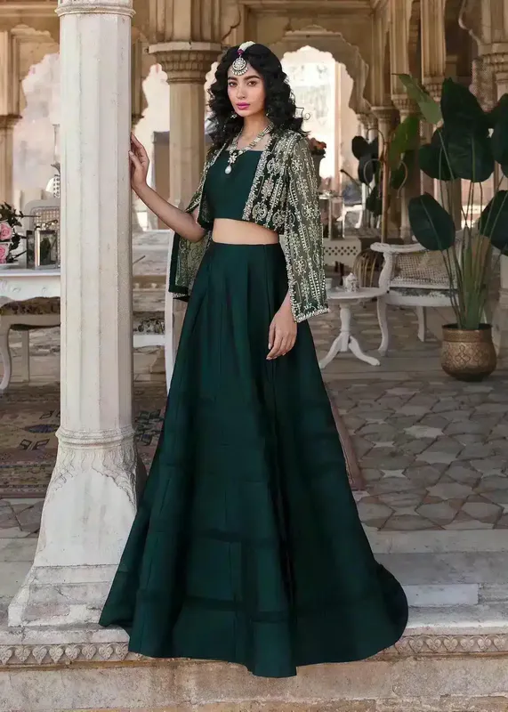 Mahum Asad Gul Posh Luxury Formals 23 Bottle Green Raw Silk – view 1 – Poshaq