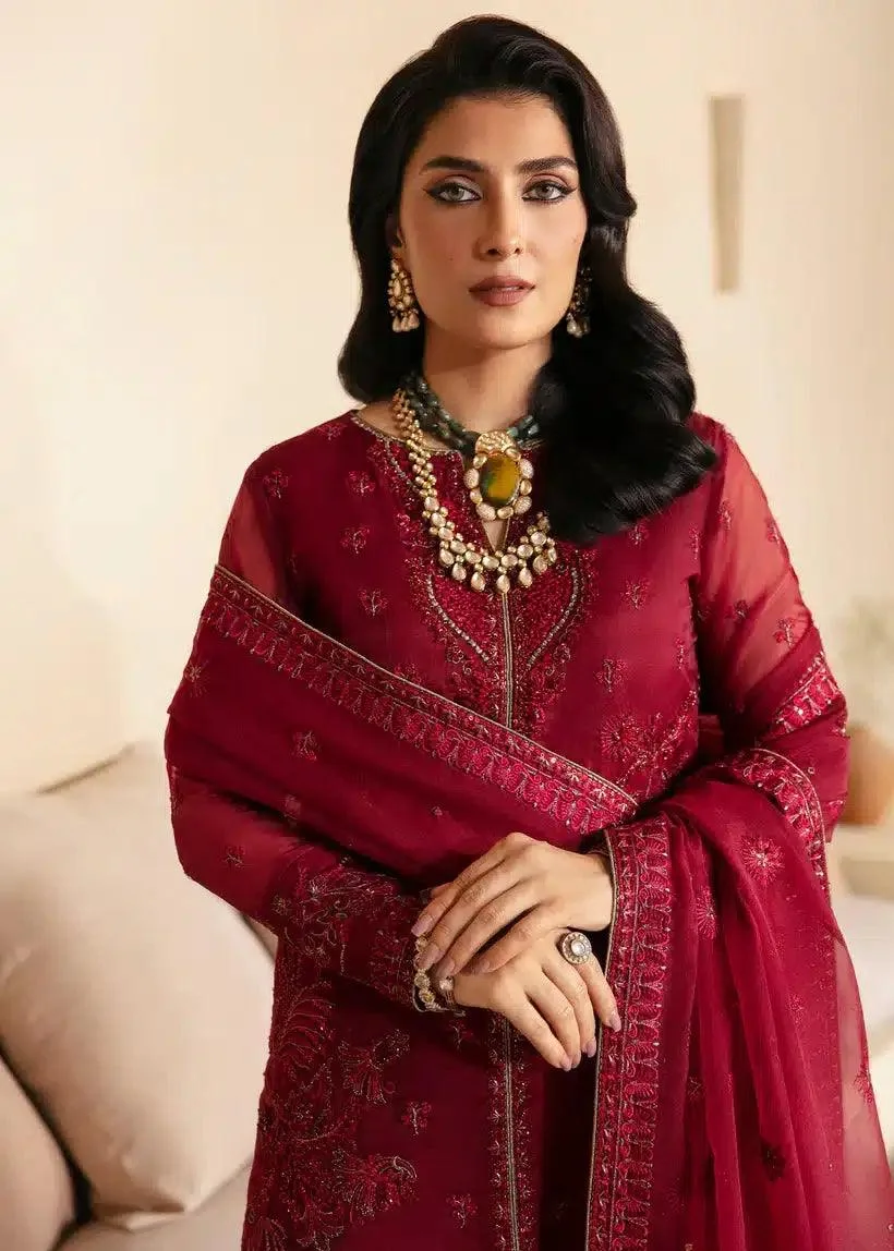 Mahum Asad Lamhay Wedding Formals 23 Maroon Raw Silk – view 3 – Poshaq