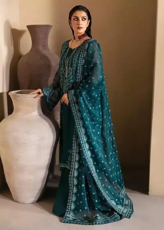 Mahum Asad Lamhay Wedding Formals 23 Teal Cotton Silk – view 1 – Poshaq