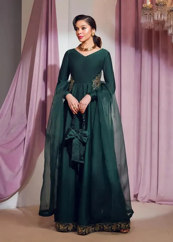 Mahum Asad Forever and Ever Formals Green Raw Silk – view 1 – Poshaq