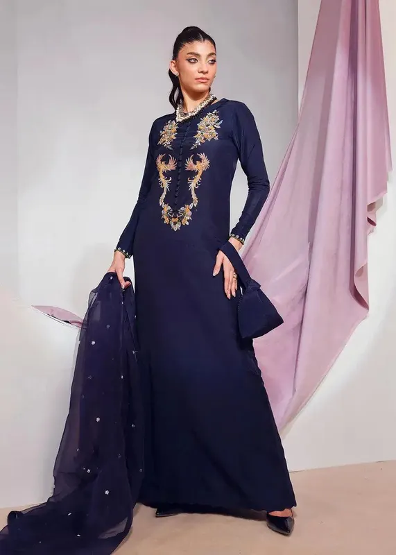 Mahum Asad Forever and Ever Formals Navy Blue Raw Silk – view 1 – Poshaq