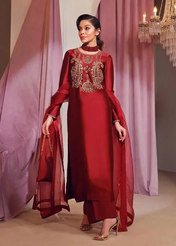 Mahum Asad Forever and Ever Formals Red Raw Silk – view 1 – Poshaq