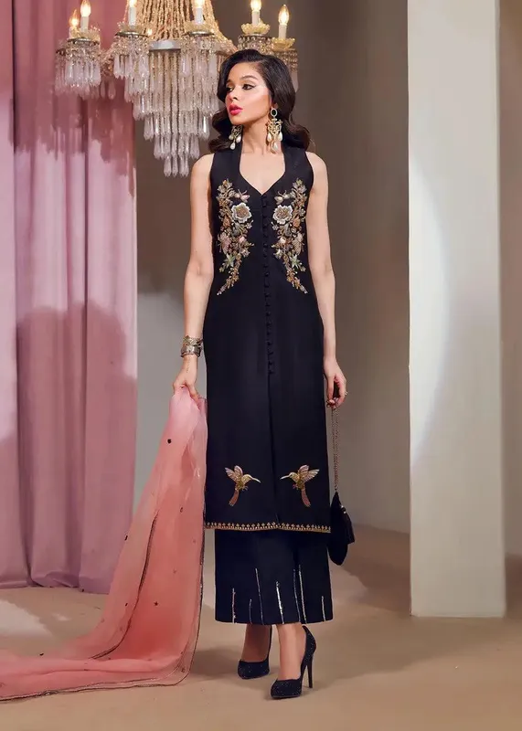Mahum Asad Forever and Ever Formals Black Raw Silk – view 1 – Poshaq