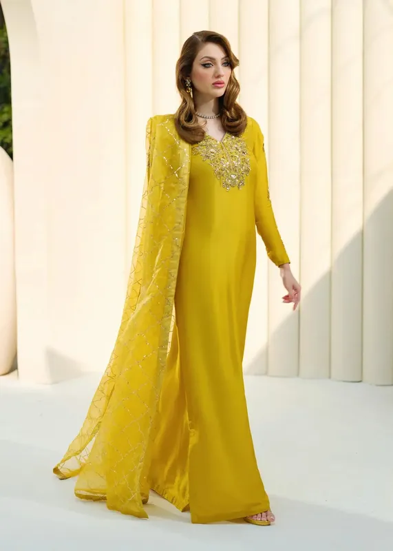 Mahum Asad Forever and Ever Formals Yellow Organza – view 1 – Poshaq