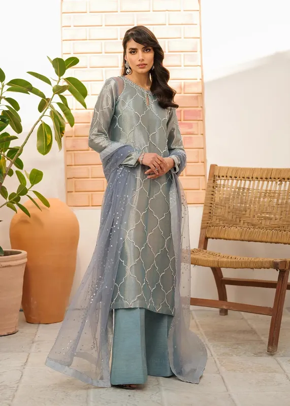 Mahum Asad Raising The Bar Sky Blue Organza – view 1 – Poshaq