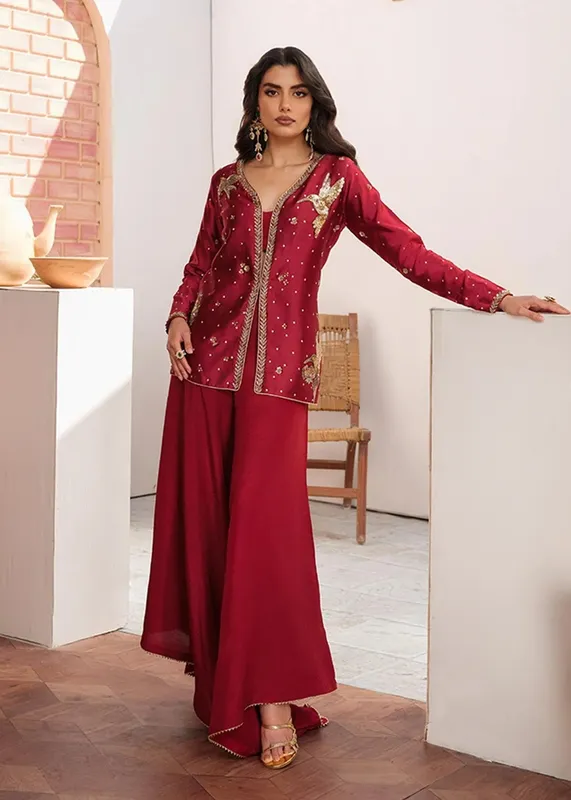 Mahum Asad Raising The Bar Red Silk – view 1 – Poshaq