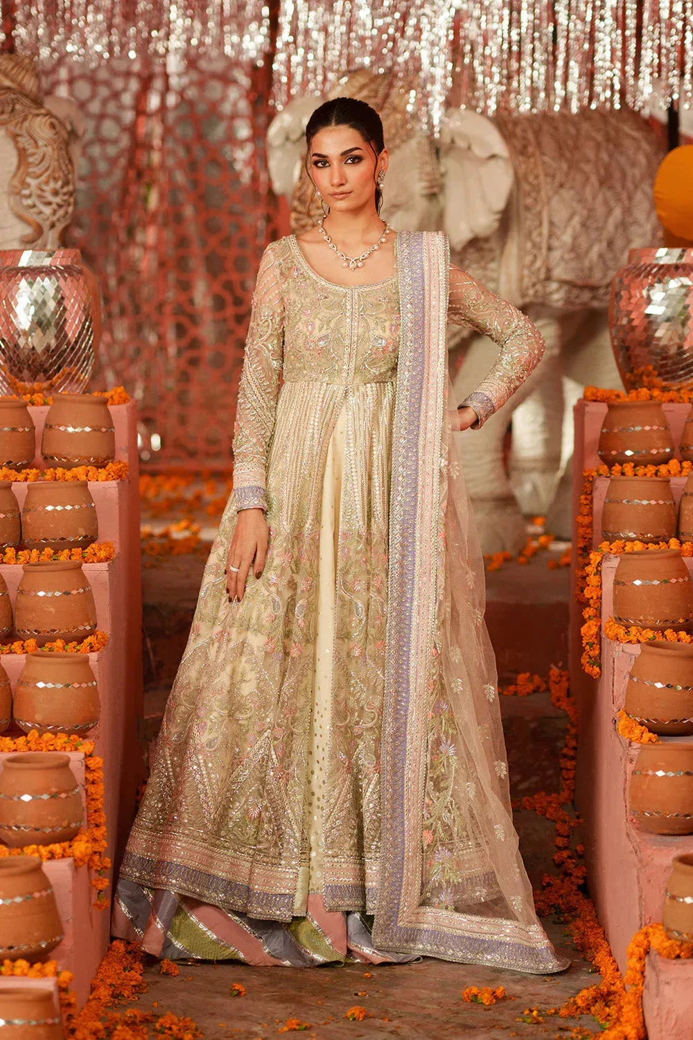 Maryum N Maria Husn Wedding Formals Ivory Net – view 1 – Poshaq