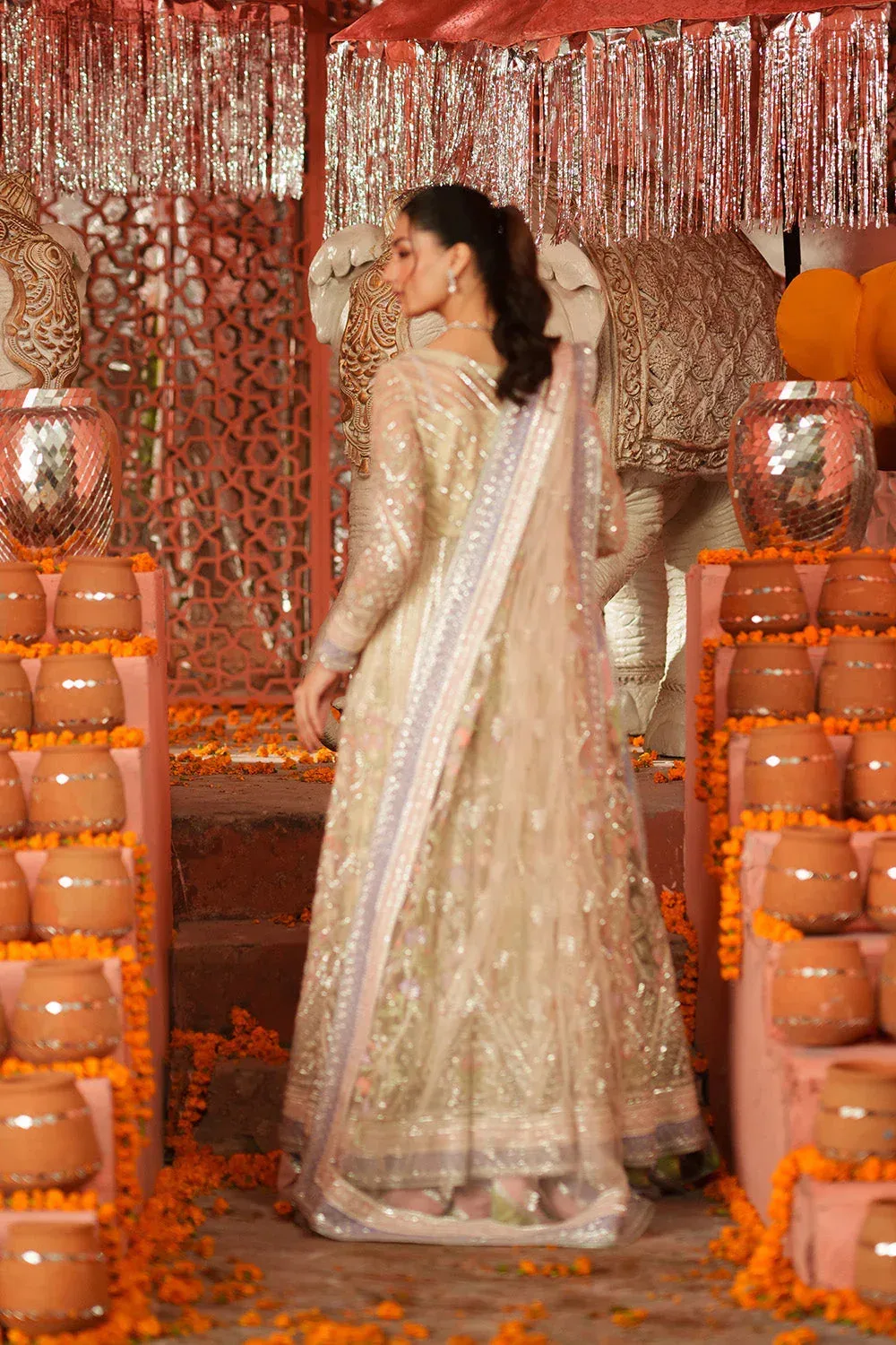 Maryum N Maria Husn Wedding Formals Ivory Net – view 2 – Poshaq