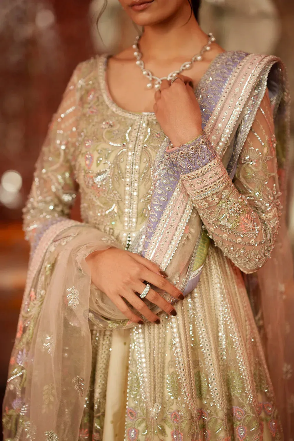Maryum N Maria Husn Wedding Formals Ivory Net – view 3 – Poshaq
