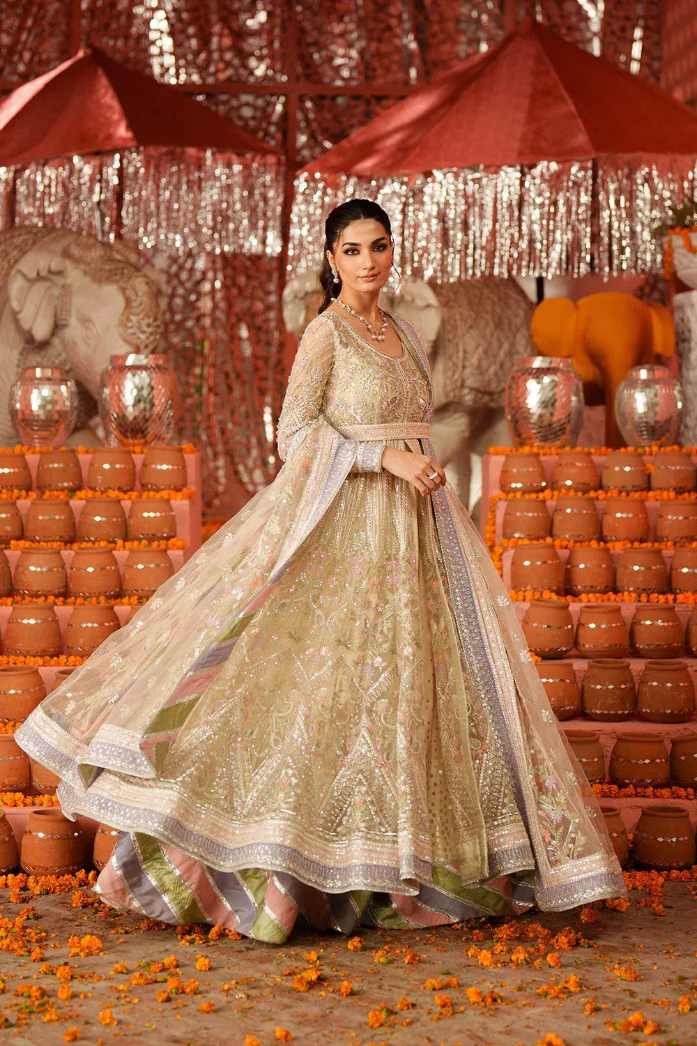 Maryum N Maria Husn Wedding Formals Ivory Net – view 4 – Poshaq