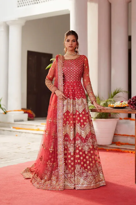 Maryum N Maria Husn Wedding Formals Carrot Pink Organza – view 1 – Poshaq