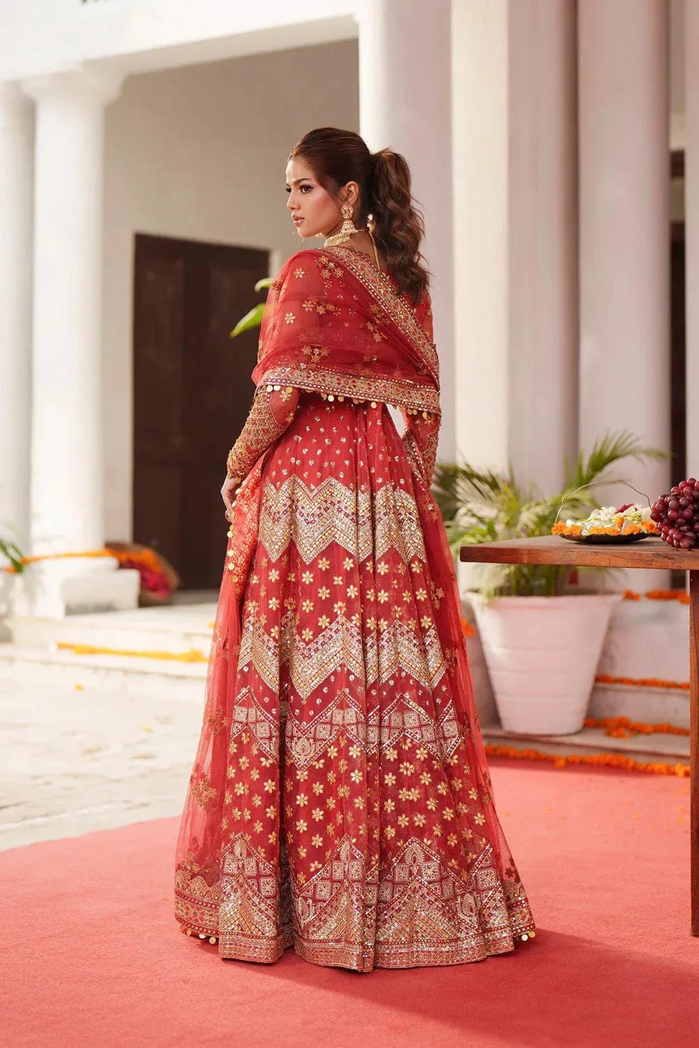 Maryum N Maria Husn Wedding Formals Carrot Pink Organza – view 2 – Poshaq
