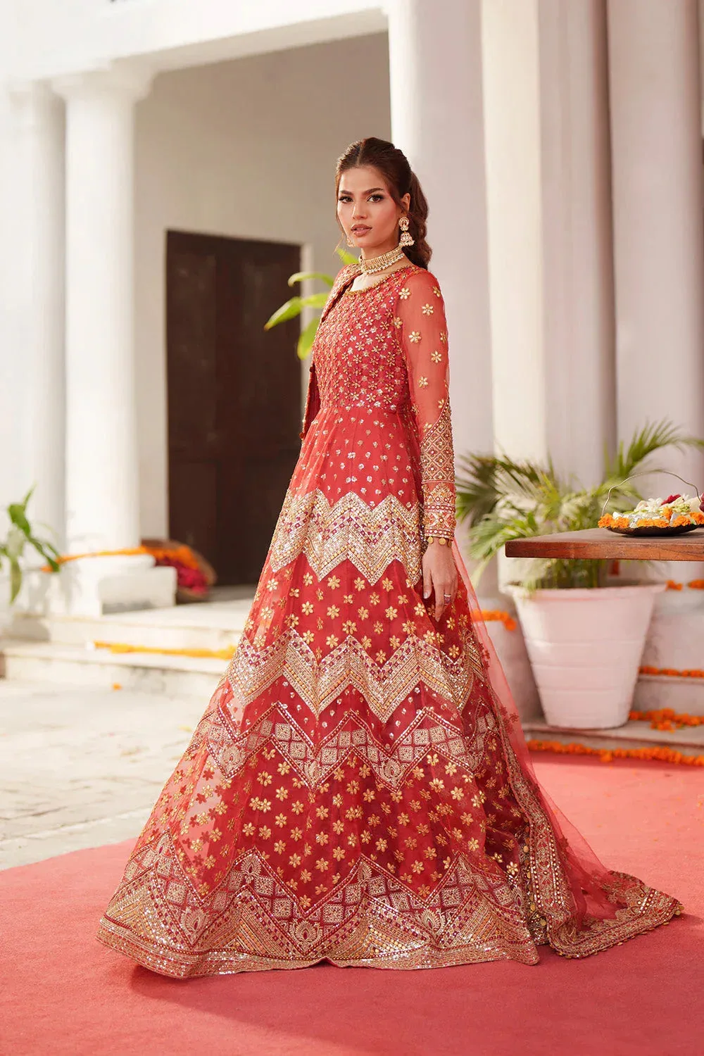 Maryum N Maria Husn Wedding Formals Carrot Pink Organza – view 4 – Poshaq