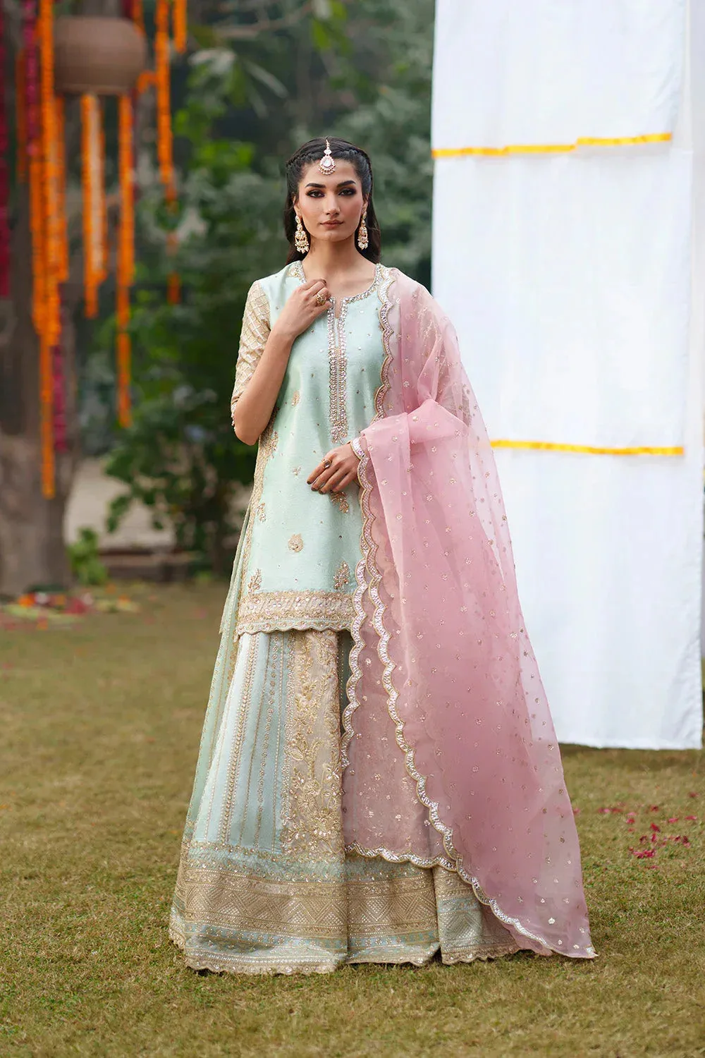 Maryum N Maria Husn Wedding Formals Mint Organza – view 1 – Poshaq
