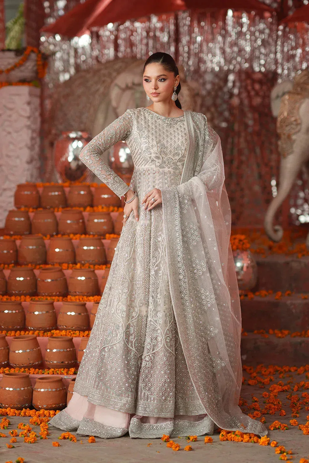 Maryum N Maria Husn Wedding Formals Off White Net – view 1 – Poshaq