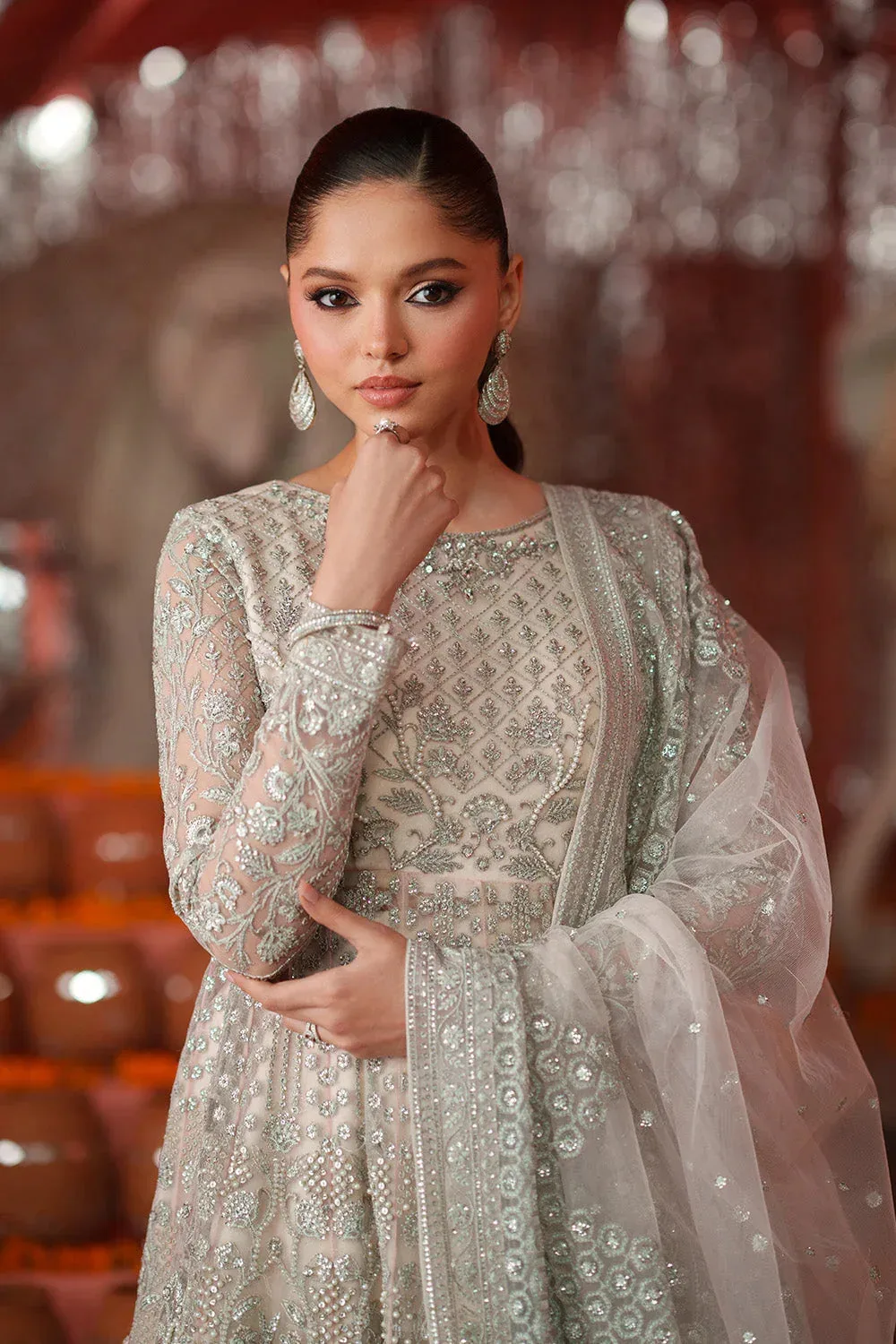 Maryum N Maria Husn Wedding Formals Off White Net – view 3 – Poshaq