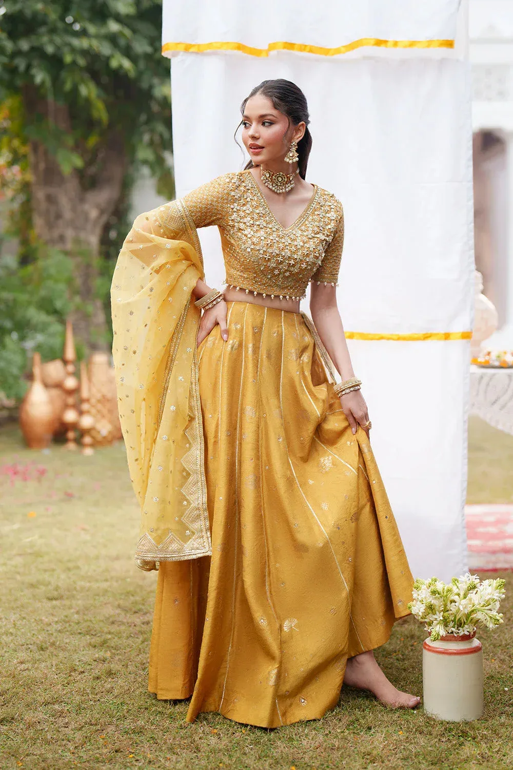 Maryum N Maria Husn Wedding Formals Mustard Organza – view 1 – Poshaq