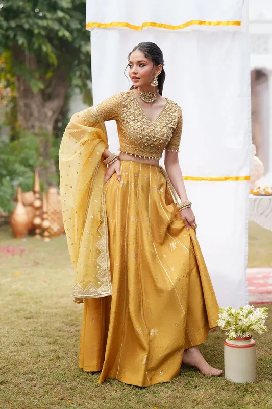 Maryum N Maria Husn Wedding Formals Mustard Organza – view 1 – Poshaq