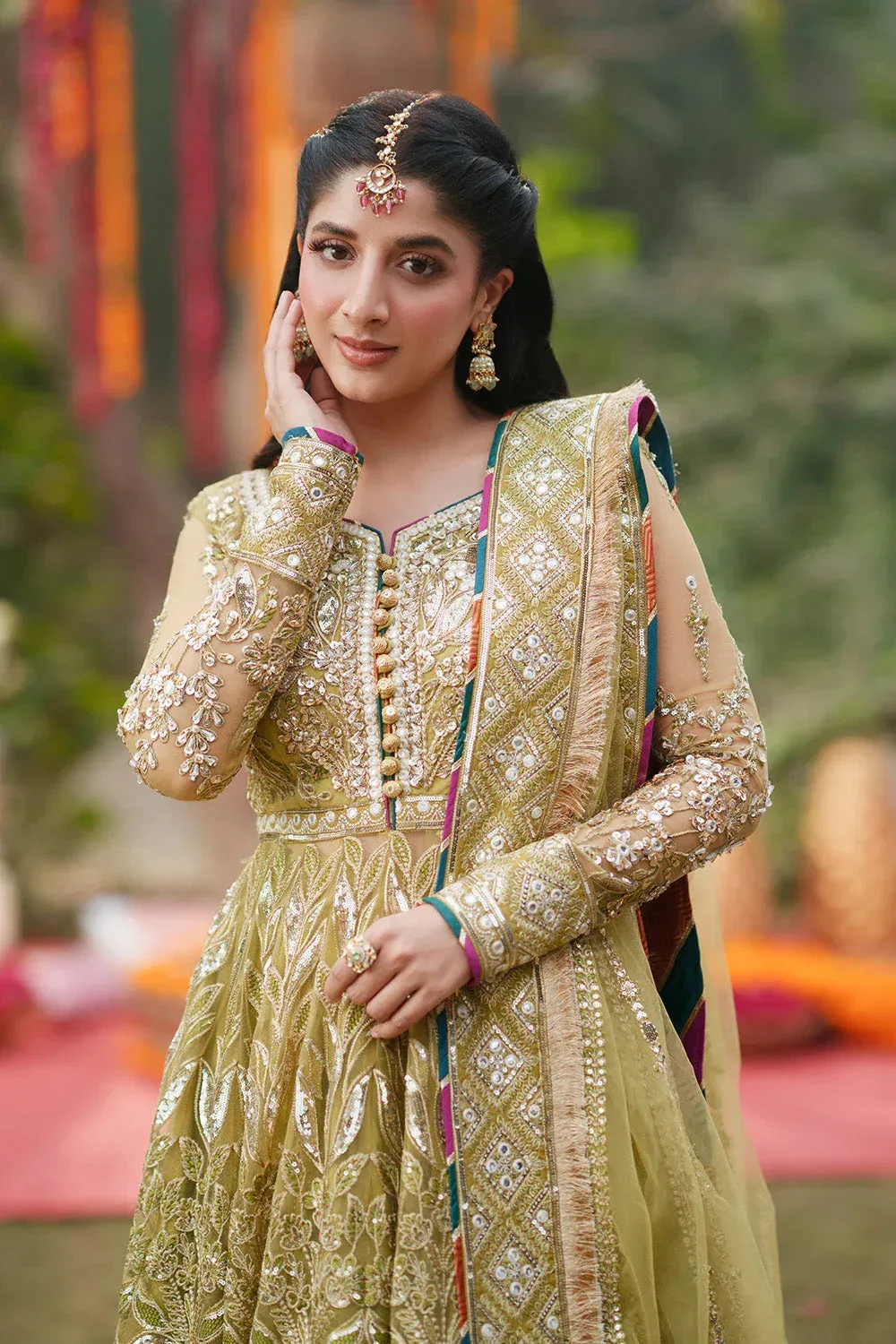 Maryum N Maria Husn Wedding Formals Olive Net – view 3 – Poshaq