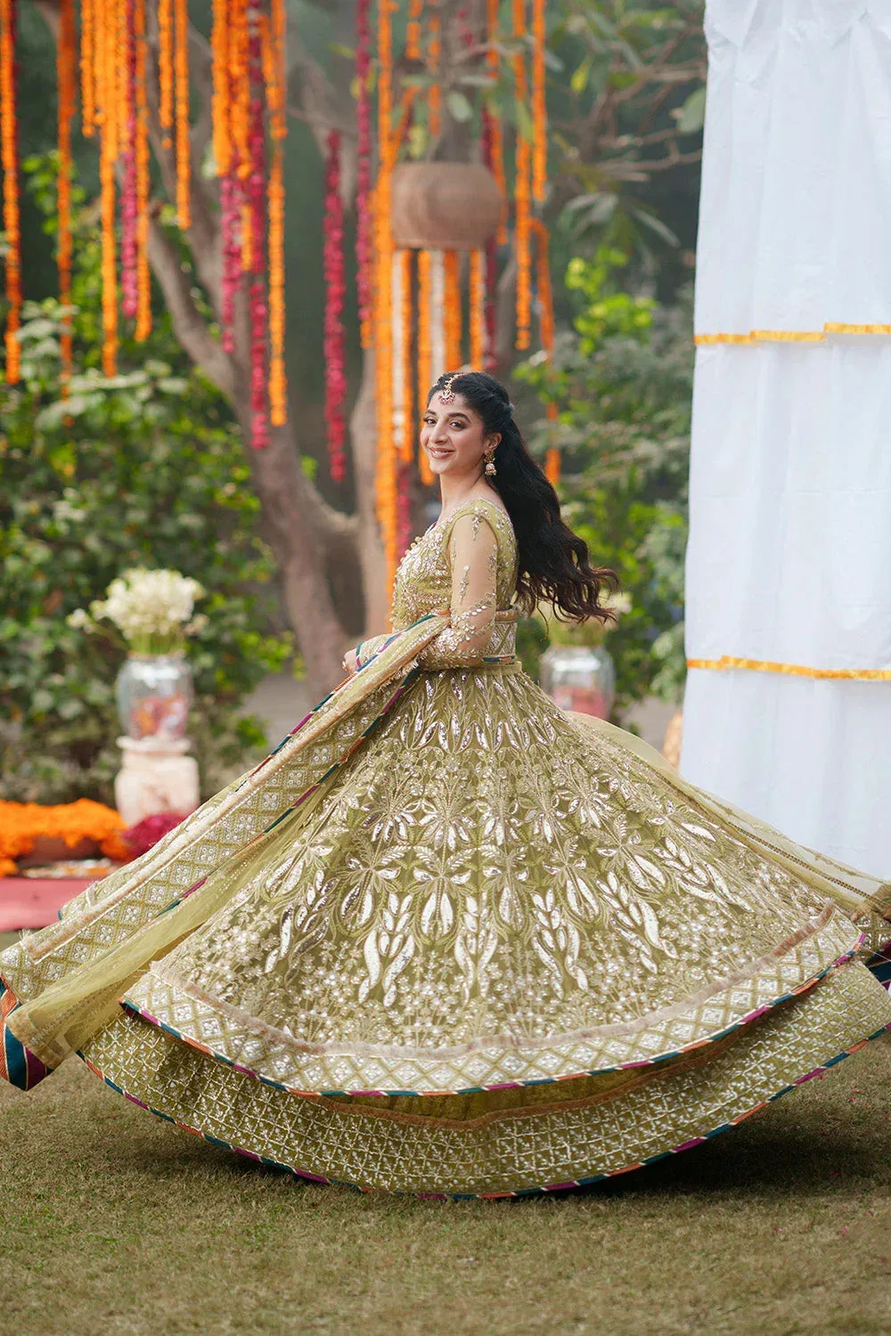 Maryum N Maria Husn Wedding Formals Olive Net – view 5 – Poshaq