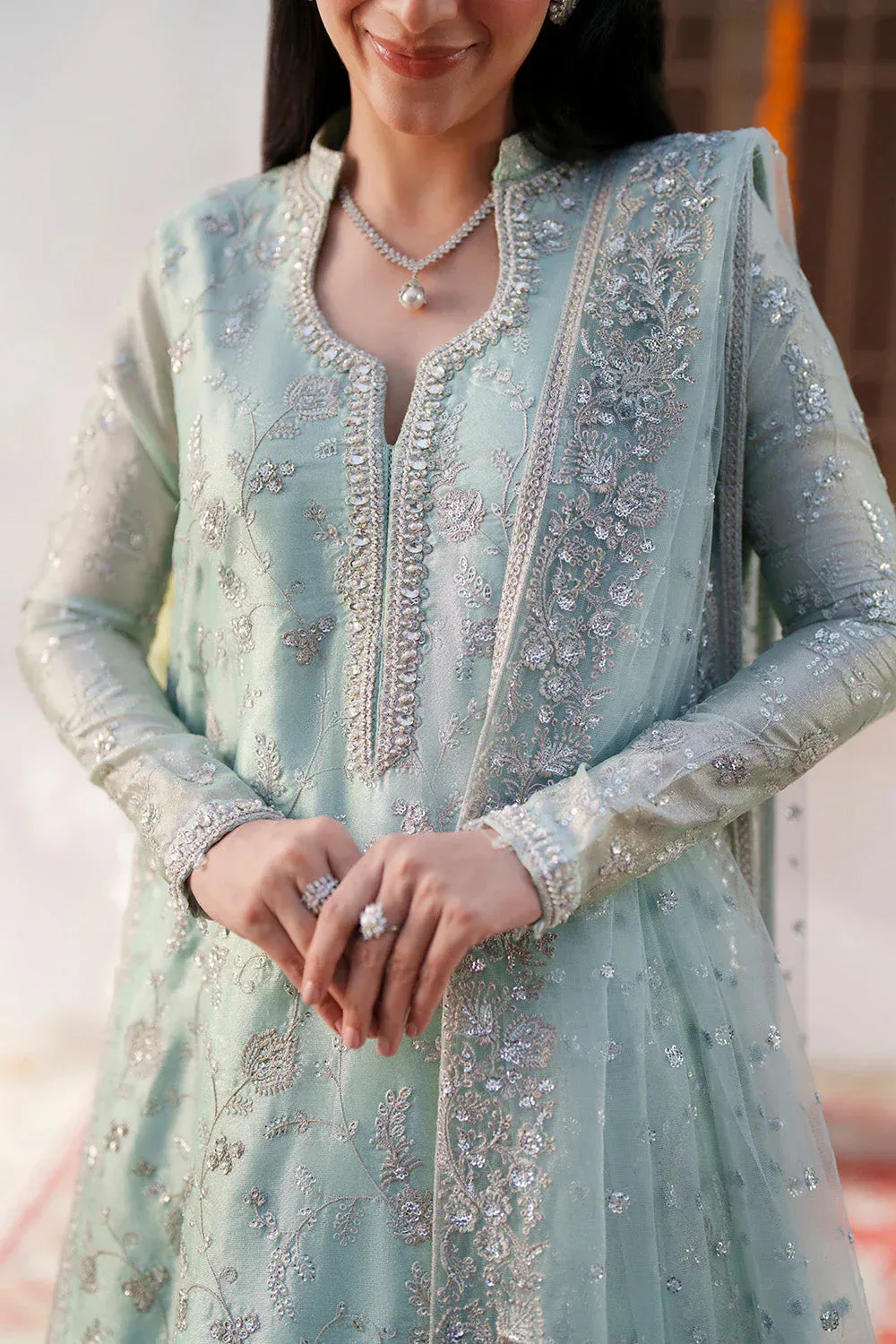 Maryum N Maria Husn Wedding Formals Ice Blue Tissue – view 3 – Poshaq
