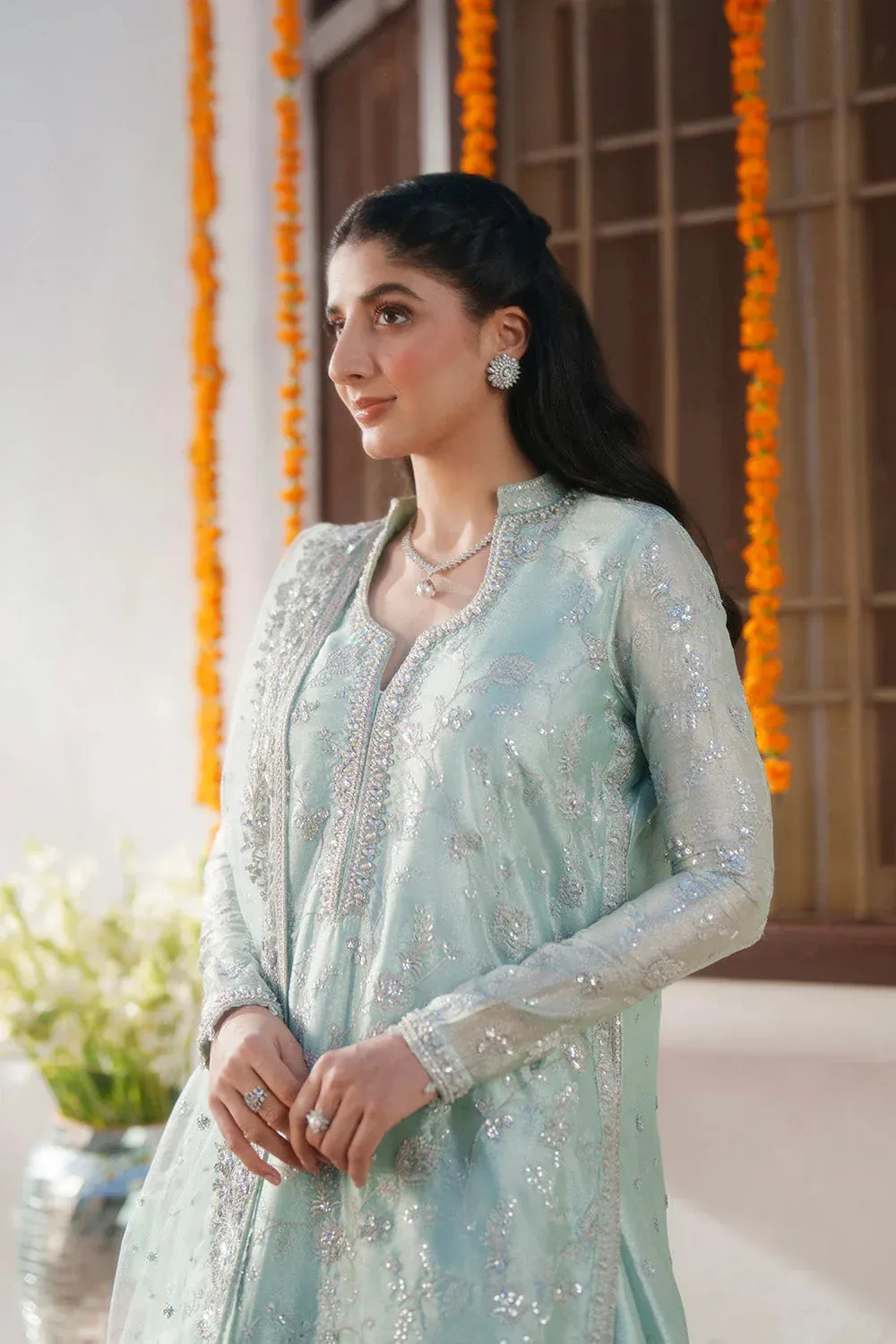 Maryum N Maria Husn Wedding Formals Ice Blue Tissue – view 4 – Poshaq
