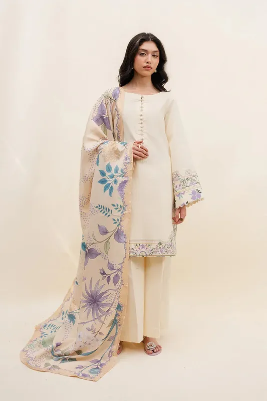 Maryum N Maria Latte Layers Pret Ivory Khaddar – view 1 – Poshaq